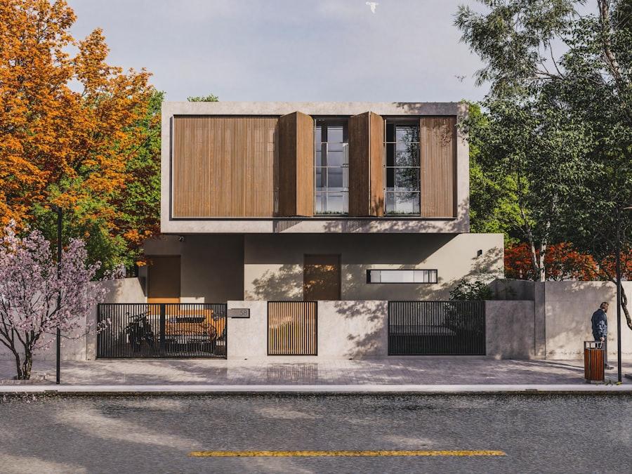 Modern residential home exterior combining concrete and wood architectural elements, representative of contemporary house builds Tayyab Builders specializes in